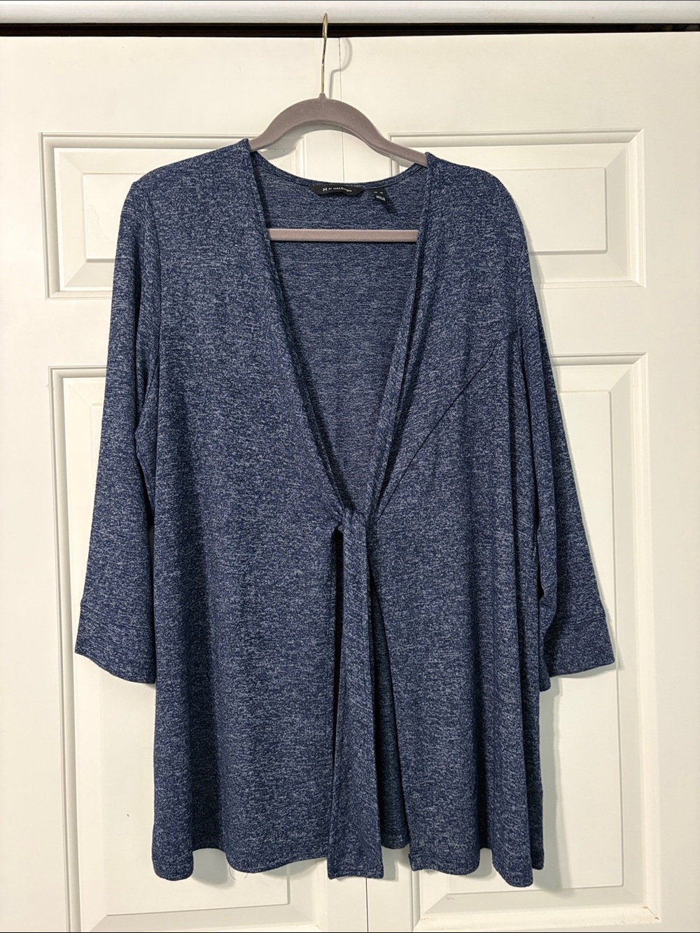 H by Halston Navy Open-Front Tie Cardigan